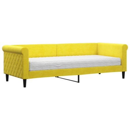 Divano Letto con Materasso Giallo 80x200 cm in Velluto