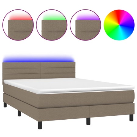 Letto a Molle con Materasso e LED Tortora 140x200 cm in Tessuto