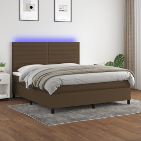 Letto a Molle Materasso e LED MarroneScuro 180x200cm in Tessuto