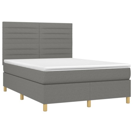 Letto a Molle Materasso e LED Grigio Scuro 140x200cm in Tessuto