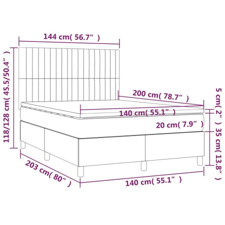 Giroletto a Molle con Materasso Grigio Chiaro 140x200cm Velluto