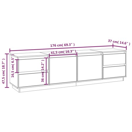 Mobile Porta TV Bianco 176x37x47,5 cm in Legno Massello di Pino