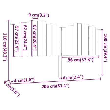 Testiera per Letto Miele 206x4x110 cm in Legno Massello di Pino