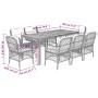 Set da Pranzo da Giardino 9 pz con Cuscini in Polyrattan Grigio