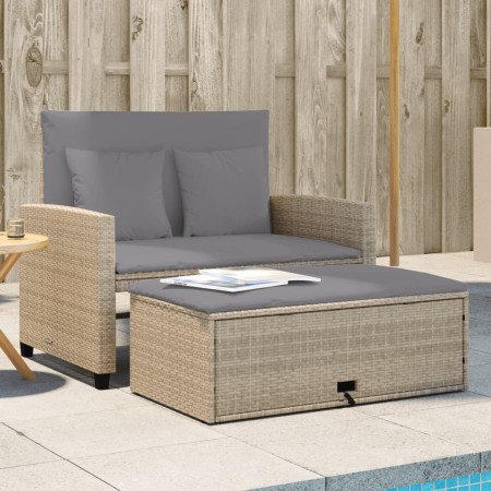 Divano da Giardino con Cuscini a 2 Posti Beige in Polyrattan