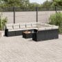 Set Divani da Giardino 12 pz con Cuscini Nero in Polyrattan