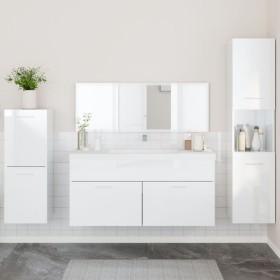 Set Mobili da Bagno 4 pz Bianco Lucido in Legno Multistrato