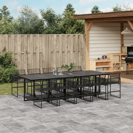 Set da Pranzo da Giardino 11 pz in Polyrattan Nero