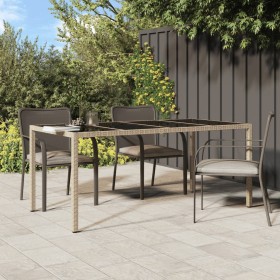 Tavolo Giardino Beige 190x90x75 cm Vetro Temperato Polyrattan