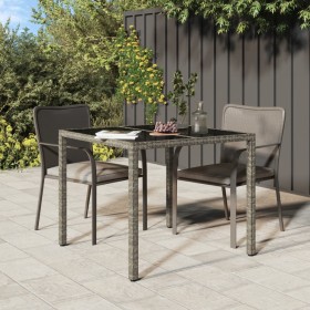 Tavolo Giardino 90x90x75 cm Vetro Temperato e Polyrattan Grigio