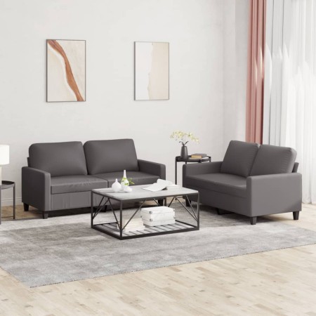 Set di Divani 2 pz con Cuscini Grigio in Similpelle