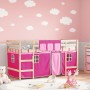 Letto a Soppalco con Tende Bambini Rosa 90x200 cm Massello Pino