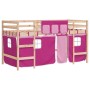 Letto a Soppalco con Tende Bambini Rosa 90x200 cm Massello Pino