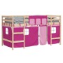 Letto a Soppalco con Tende Bambini Rosa 90x200 cm Massello Pino