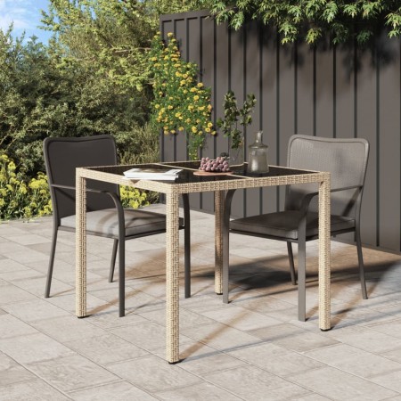 Tavolo Giardino 90x90x75 cm Vetro Temperato e Polyrattan Beige