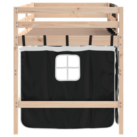 Letto a Soppalco con Tende Bambini Bianco e Nero 90x200 cm Pino