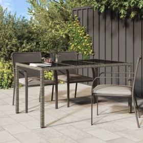 Tavolo Giardino 150x90x75cm Vetro Temperato e Polyrattan Grigio