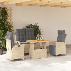 Set da Pranzo da Giardino 4 pz con Cuscini Beige in Polyrattan