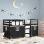 Letto a Soppalco Bambini con Tende Bianco e Nero 90x190 cm Pino