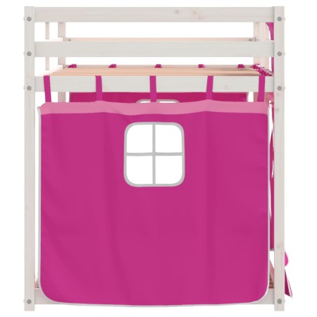 Letto a Castello con Tende Rosa 90x190 cm Legno Massello Pino