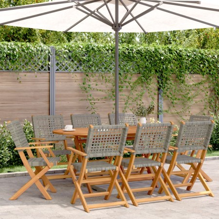 Sedie Giardino Pieghevoli 8pz Grigie Polyrattan Legno Massello