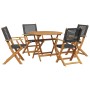 Set da Pranzo per Giardino 5pz Nero Polyrattan e Legno Massello