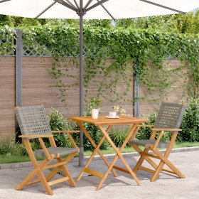 Set da Bistrot 3 pz Grigio in Polyrattan e Legno Massello