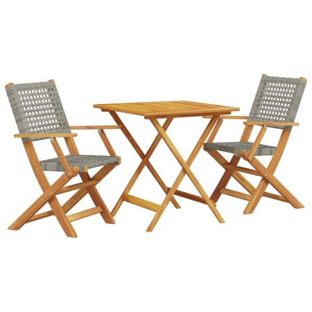 Set da Bistrot 3 pz Grigio in Polyrattan e Legno Massello