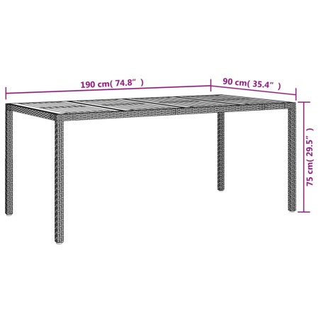 Tavolo da Giardino 190x90x75 cm Polyrattan Legno di Acacia Nero