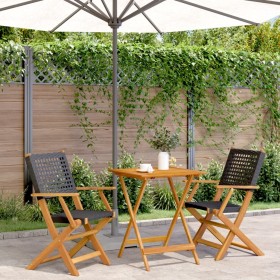 Set da Bistrot 3 pz Nero in Polyrattan e Legno Massello