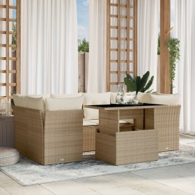 Set Divani da Giardino 7 pz con Cuscini Beige in Polyrattan