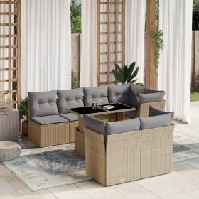 Set Divano da Giardino 8 pz con Cuscini Beige in Polyrattan