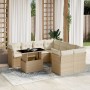 Set Divano da Giardino 9 pz con Cuscini Beige in Polyrattan