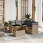 Set Divano da Giardino 6 pz con Cuscini Beige in Polyrattan