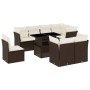 Set Divani da Giardino 9pz con Cuscini Marrone in Polyrattan