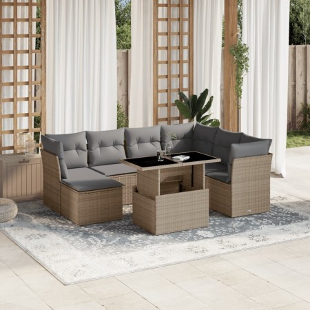 Set Divano da Giardino 8 pz con Cuscini Beige in Polyrattan