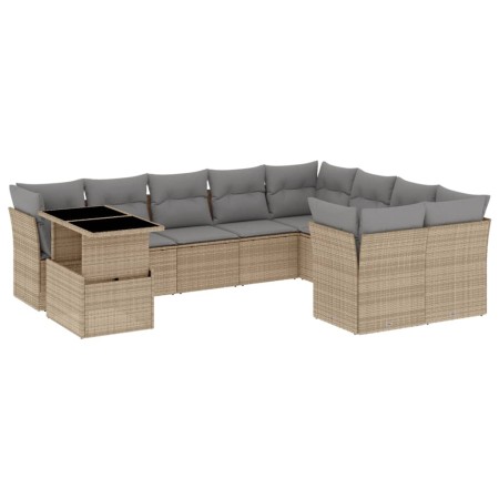 Set Divano da Giardino 10 pz con Cuscini Beige in Polyrattan