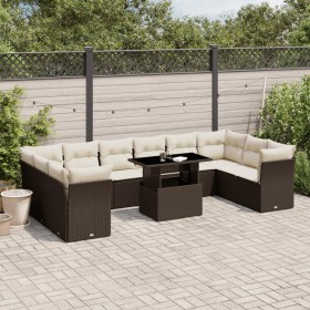 Set Divani da Giardino 11 pz con Cuscini Polyrattan Marrone