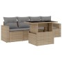 Set Divano da Giardino 5 pz con Cuscini Beige in Polyrattan