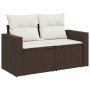 Set Divano da Giardino 5 pz con Cuscini Marrone in Polyrattan