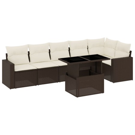 Set Divani da Giardino 7 pz con Cuscini Marrone in Polyrattan