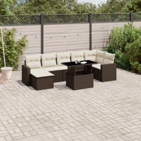 Set Divani da Giardino 8 pz con Cuscini Marrone in Polyrattan