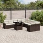 Set Divani da Giardino 11 pz con Cuscini Polyrattan Marrone