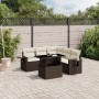 Set Divano da Giardino 6 pz con Cuscini Marrone in Polyrattan