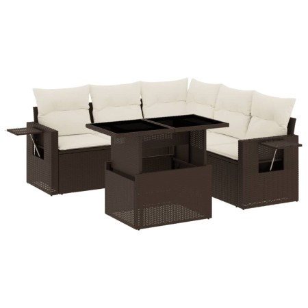 Set Divano da Giardino 6 pz con Cuscini Marrone in Polyrattan