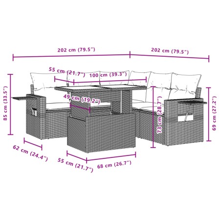 Set Divano da Giardino 6 pz con Cuscini Marrone in Polyrattan