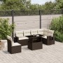 Set Divani da Giardino 7 pz con Cuscini Marrone in Polyrattan