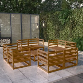 Set Divani da Giardino 9 pz Miele in Legno Massello di Pino