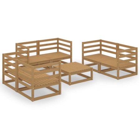 Set Divani da Giardino 7 pz Miele in Legno Massello di Pino