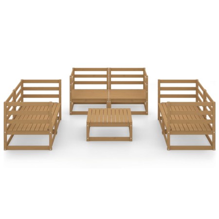 Set Divani da Giardino 7 pz Miele in Legno Massello di Pino